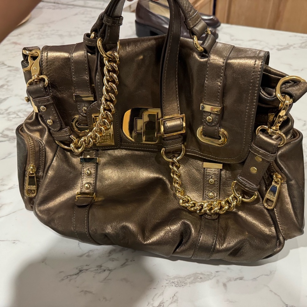 Badgley Mischka Bronze Metallic Leather Bag - Picture 5 of 13